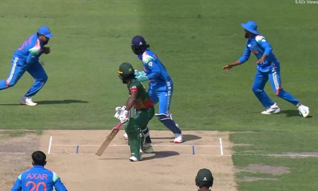 IND vs BAN CT 2025 Watch as Rohit Sharma drops a simple catch, denying Axar Patel a Hattrick